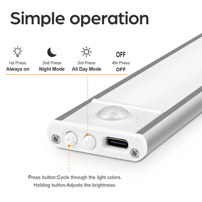 High Capacity Battery USB Rechargeable LED Light Bar Aluminium Motion Sensor Magnetic Strip For Stairs Closet Cabinet Night Lamp