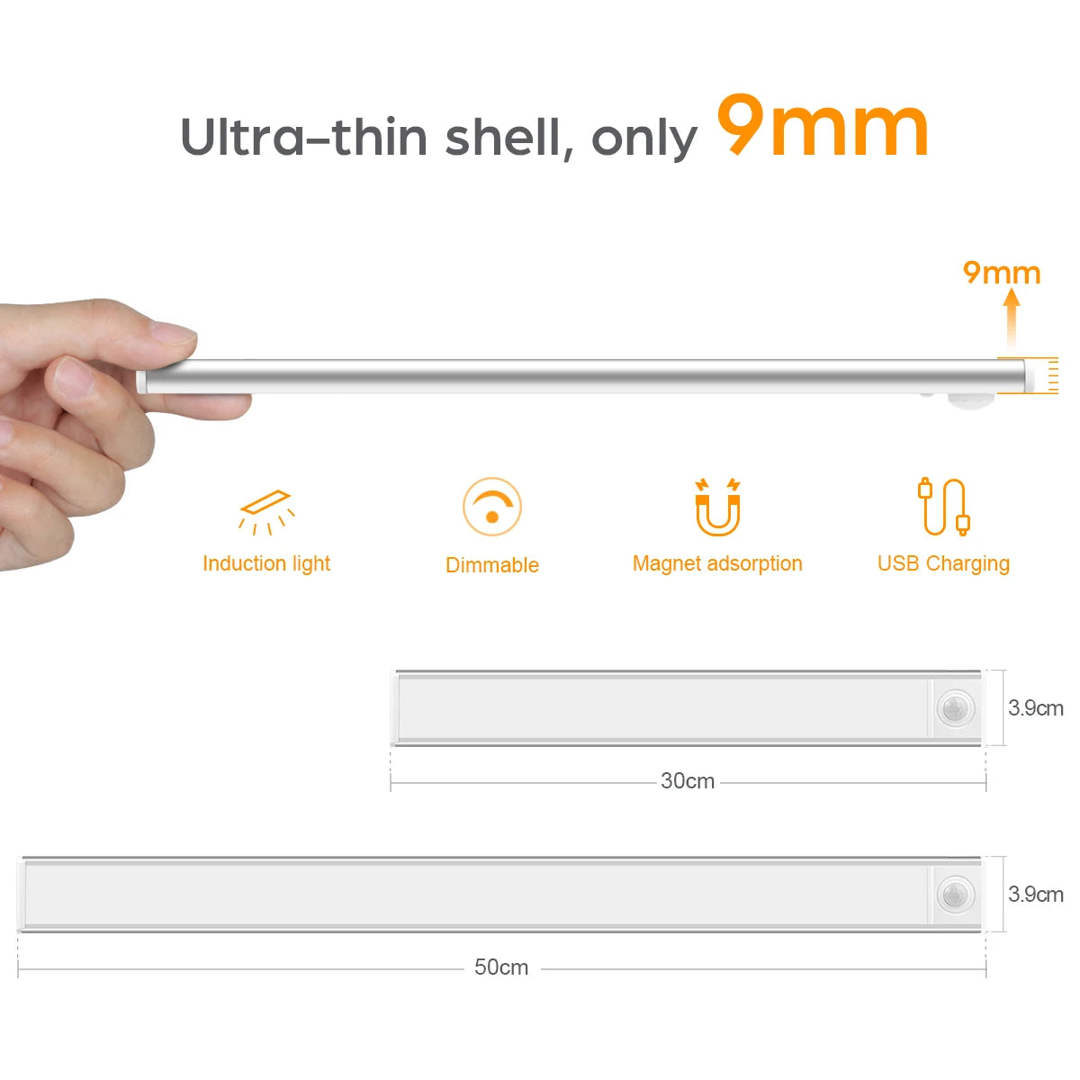 High Capacity Battery USB Rechargeable LED Light Bar Aluminium Motion Sensor Magnetic Strip For Stairs Closet Cabinet Night Lamp