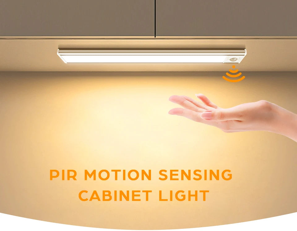 High Capacity Battery USB Rechargeable LED Light Bar Aluminium Motion Sensor Magnetic Strip For Stairs Closet Cabinet Night Lamp