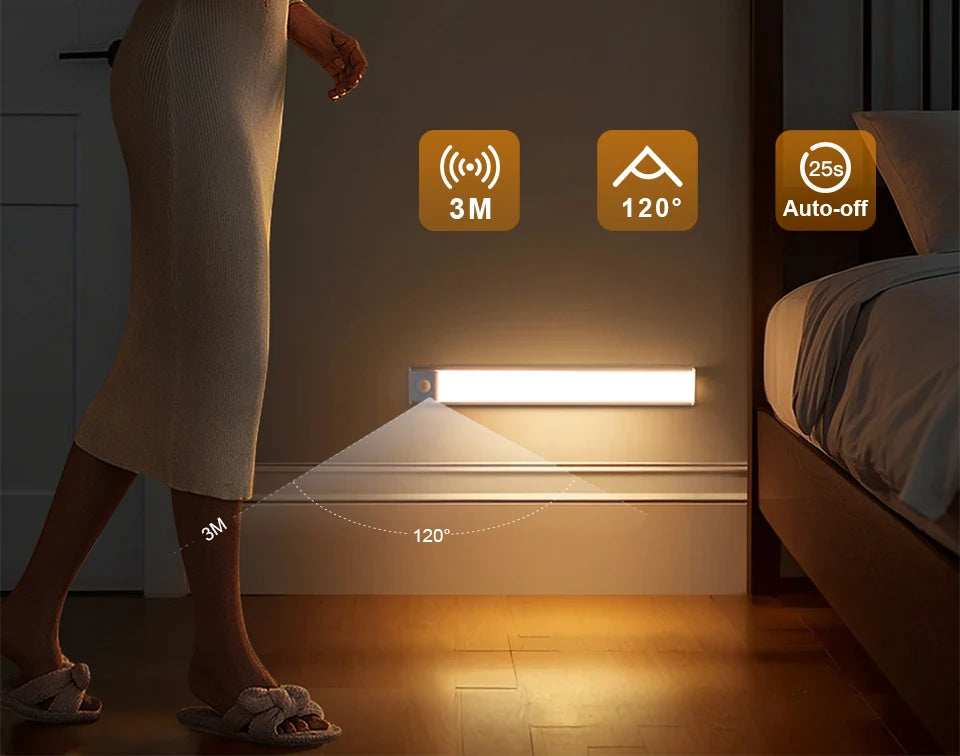 High Capacity Battery USB Rechargeable LED Light Bar Aluminium Motion Sensor Magnetic Strip For Stairs Closet Cabinet Night Lamp